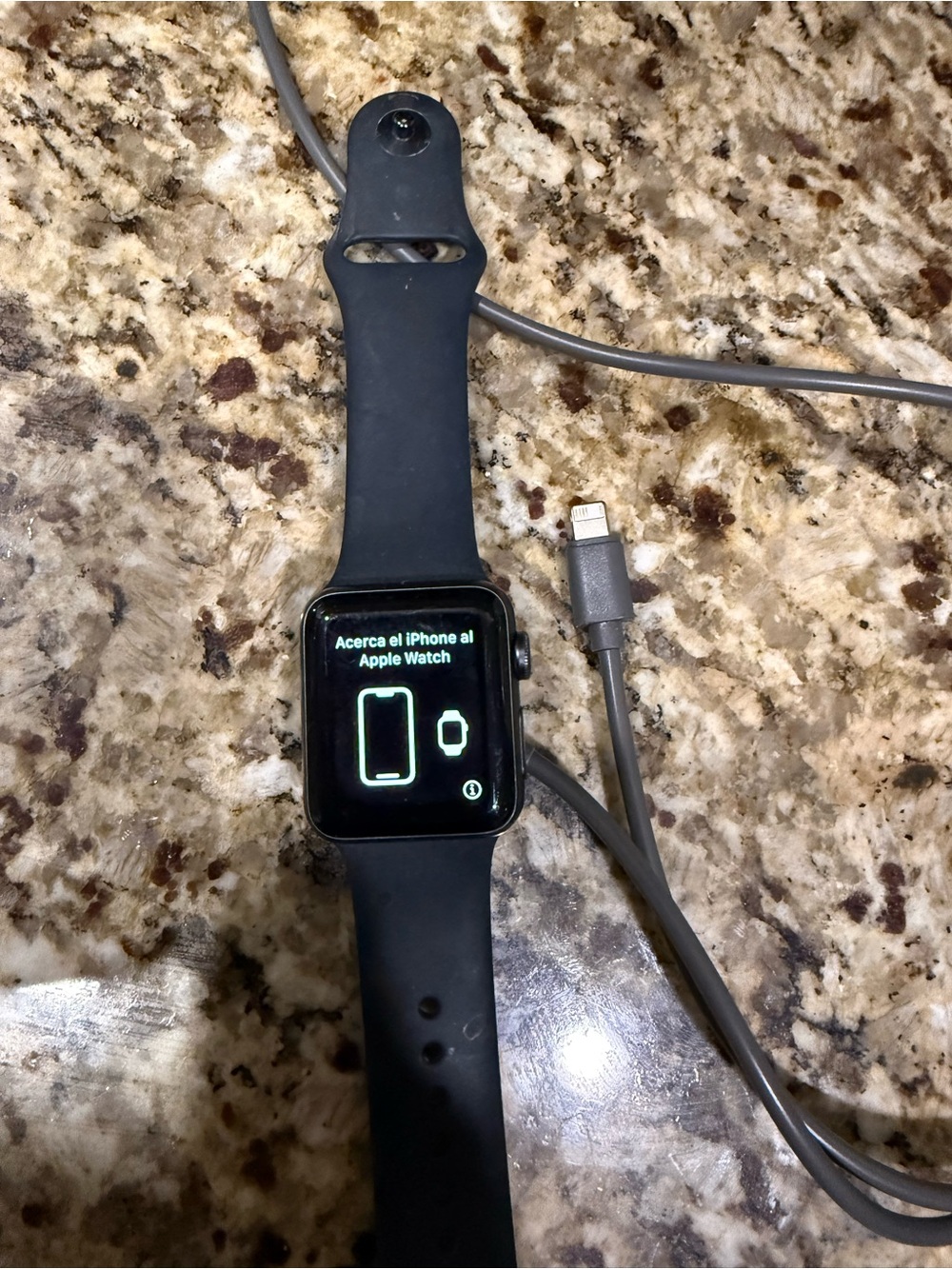 Apple Watch with Black Sport Band and Space Gray Case